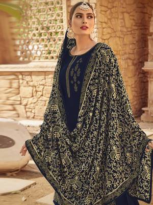 Navy blue embroidered georgette salwar 2
