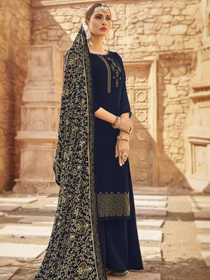 Navy blue embroidered georgette salwar 3