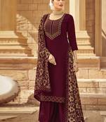 Maroon embroidered georgette salwar