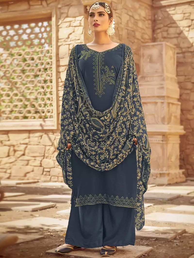 Grey embroidered georgette salwar
