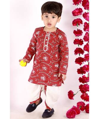 Bengali Kantha work floral kurta with Dhoti   Brown and White 2