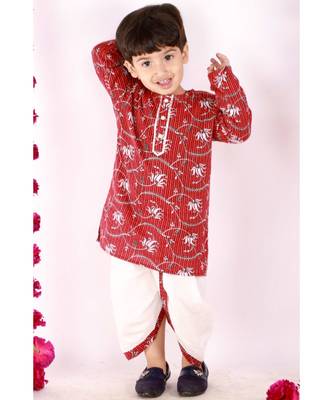 Bengali Kantha work floral kurta with Dhoti   Brown and White 3