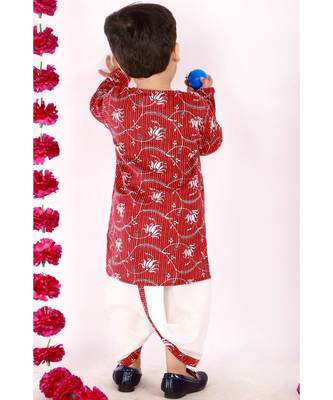 Bengali Kantha work floral kurta with Dhoti   Brown and White 4