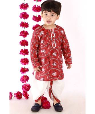 Bengali Kantha work floral kurta with Dhoti   Brown and White 5