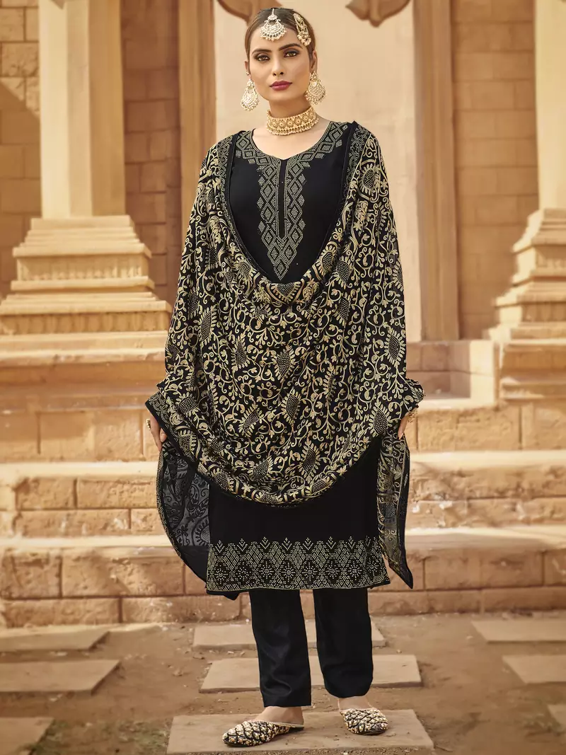 Black embroidered georgette salwar