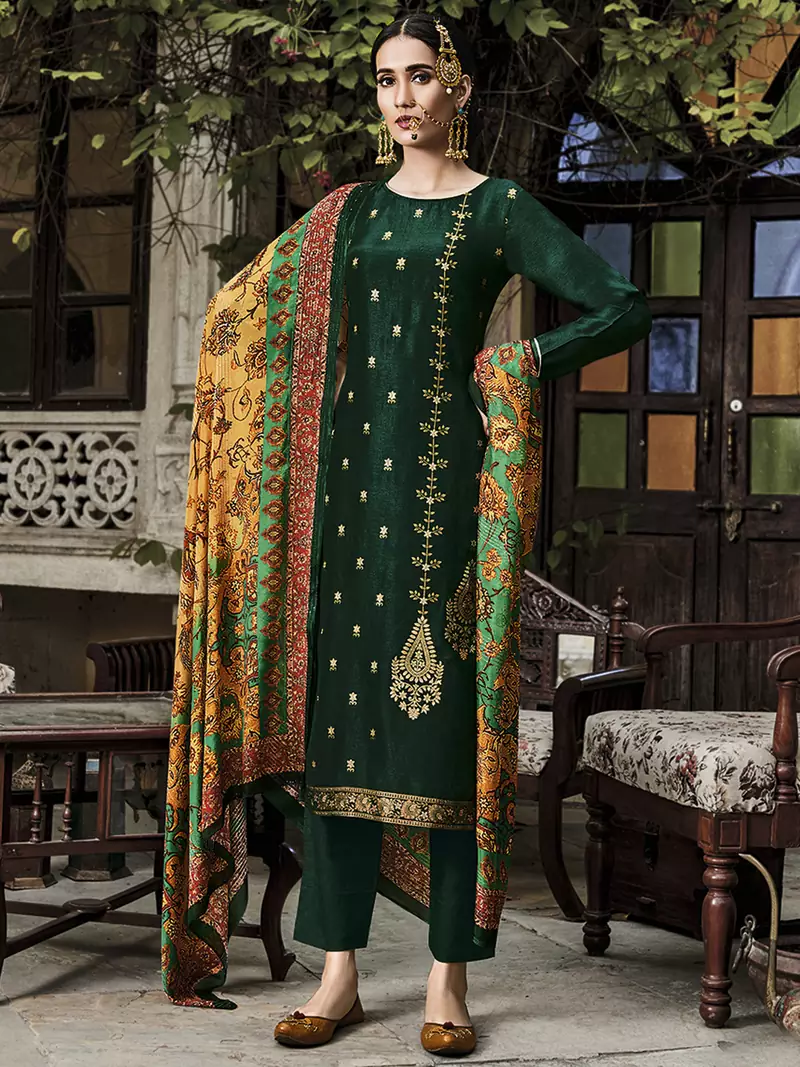 Green jacquard jacquard salwar