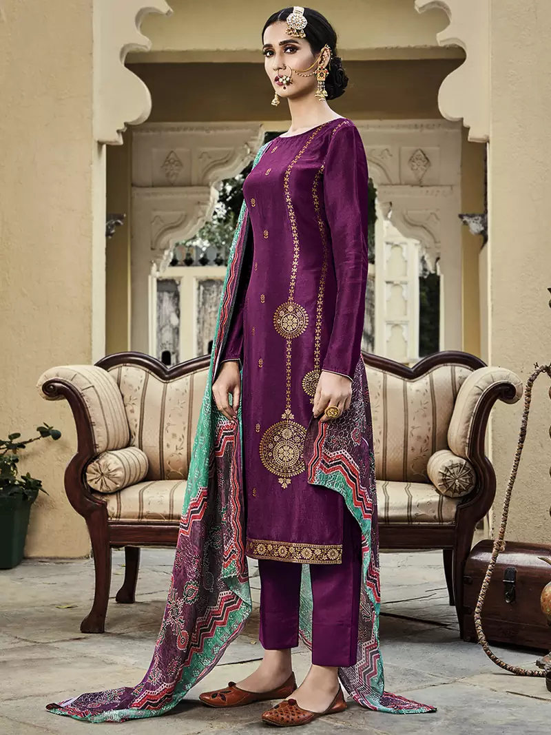 Wine jacquard jacquard salwar