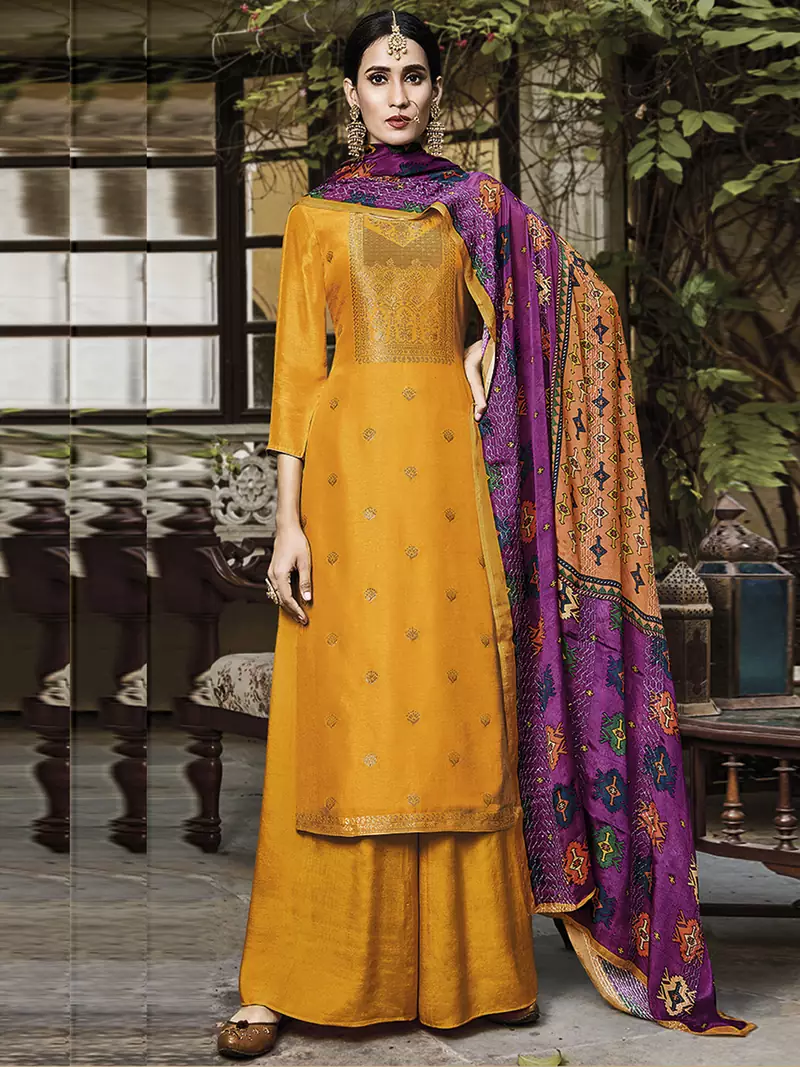 Yellow jacquard jacquard salwar