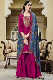 Magenta jacquard jacquard salwar