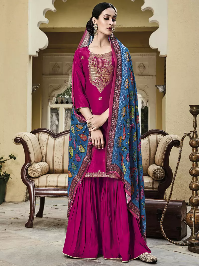 Magenta jacquard jacquard salwar