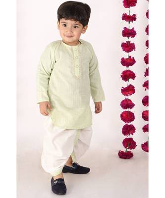 Golden Striped Kurta and Dhoti   Green and white 1