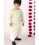 Golden Striped Kurta and Dhoti   Green and white
