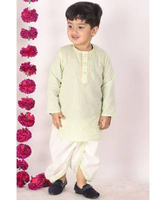 Golden Striped Kurta and Dhoti   Green and white 2