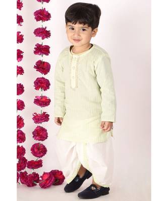 Golden Striped Kurta and Dhoti   Green and white 4