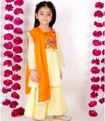 Embroidery Mirror work Kurta frock with Sharara and Dupatta   Yellow and Orange
