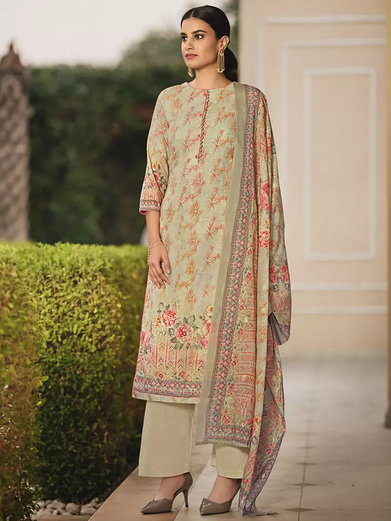 Beige digital print pure cotton salwar