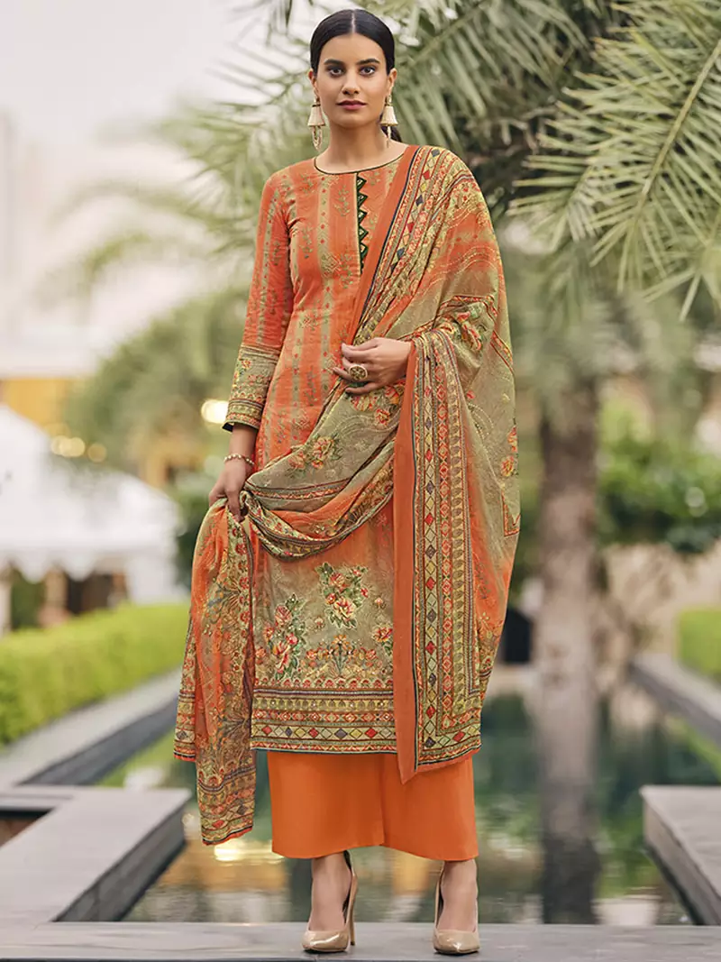 Orange digital print pure cotton salwar