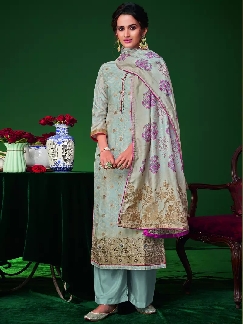 Sky blue digital print jacquard salwar