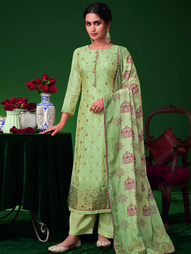Green digital print jacquard salwar