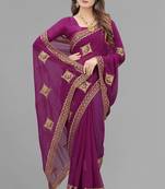 Purple embroidered faux georgette saree with blouse