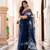Navy blue printed organza saree with blouse