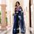 Navy blue printed organza saree with blouse