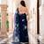 Navy blue printed organza saree with blouse