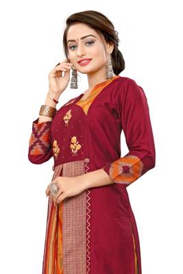 Maroon embroidered viscose long-kurtis 2