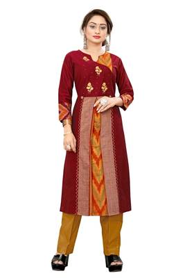 Maroon embroidered viscose long-kurtis 3