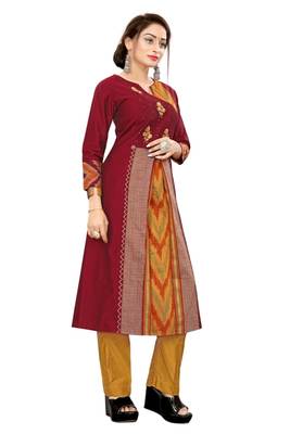 Maroon embroidered viscose long-kurtis 1