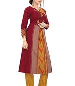 Maroon embroidered viscose long-kurtis