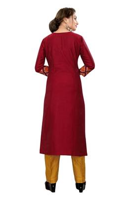 Maroon embroidered viscose long-kurtis 4