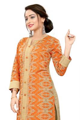 Orange embroidered viscose long-kurtis 2