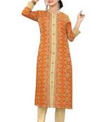 Orange embroidered viscose long-kurtis