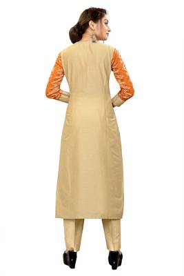 Orange embroidered viscose long-kurtis 4