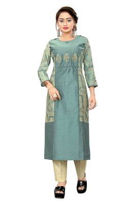 Green embroidered viscose long-kurtis 3