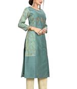 Green embroidered viscose long-kurtis