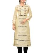 Cream embroidered viscose long-kurtis