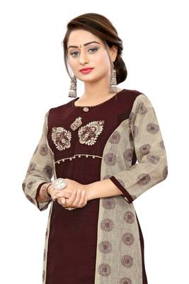 Coffee embroidered viscose long-kurtis 2