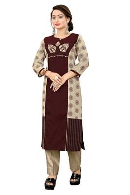 Coffee embroidered viscose long-kurtis 1