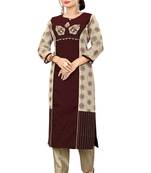 Coffee embroidered viscose long-kurtis