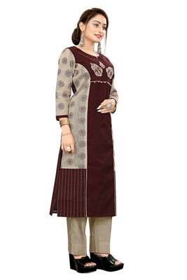 Coffee embroidered viscose long-kurtis 3