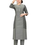 Grey embroidered viscose long-kurtis