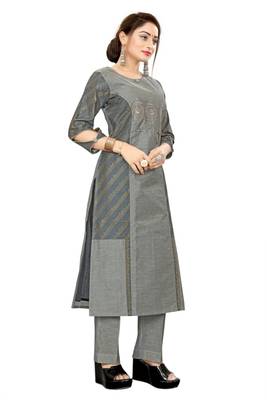 Grey embroidered viscose long-kurtis 3