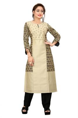 Beige embroidered viscose long-kurtis 1