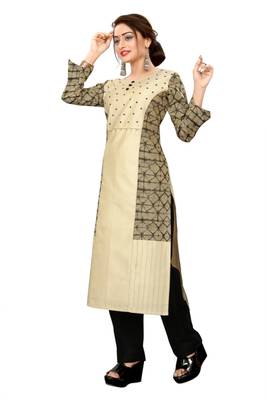 Beige embroidered viscose long-kurtis 3