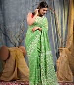 Green Woven Cotton Saree Without Blouse