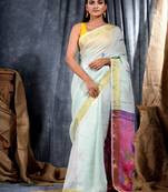 Sky blue woven linen saree with blouse