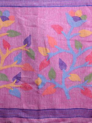 Sky blue woven linen saree with blouse 4