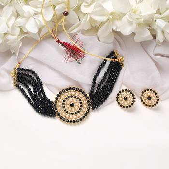 Gold Plated Latest Choker Design Traditional Stylish Fancy Pearl Necklace Jewellery Set for Women 1